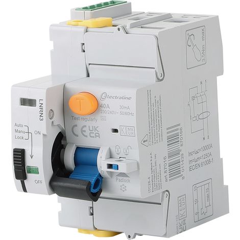Interruttore differenziale, 40A, 1P+N, 30mA 2 mod. type A, riarmo automatico, Grigio
