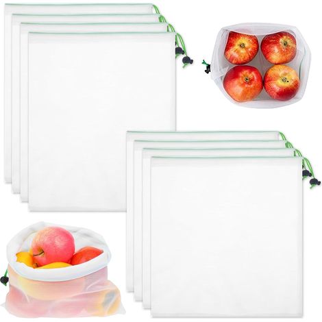 Sac de Cordon en Maille,Sacs à provisions réutilisables en Maille - 8 pièces - Filets en Mesh avec Cordon de Serrage - Sac Transparent pour Le Stockage des Fruits et légumes Frais (1/5)
