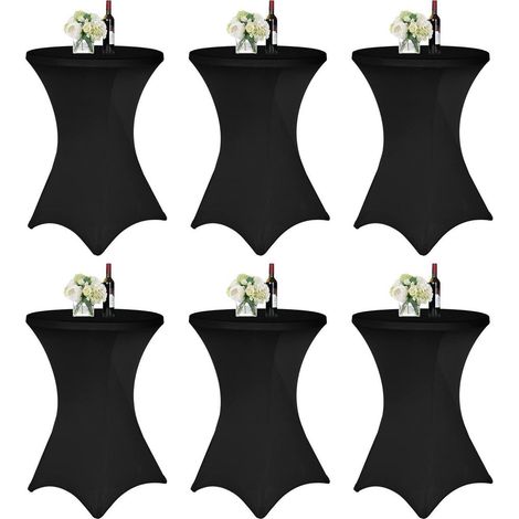 6er-Set Stehtischhusse Schwarz Ø 70-75 cm, Stretch, Verstärkung, 40°C Waschbar
