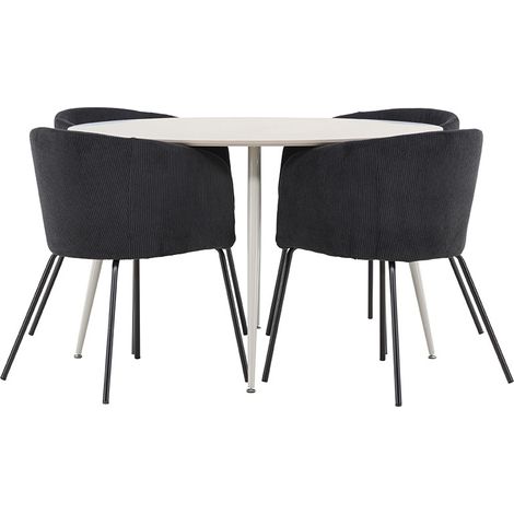 Plaza ensemble pour salle à manger table Ø120cm et 4 chaises velours avec accoudoirs beige. (1/5)