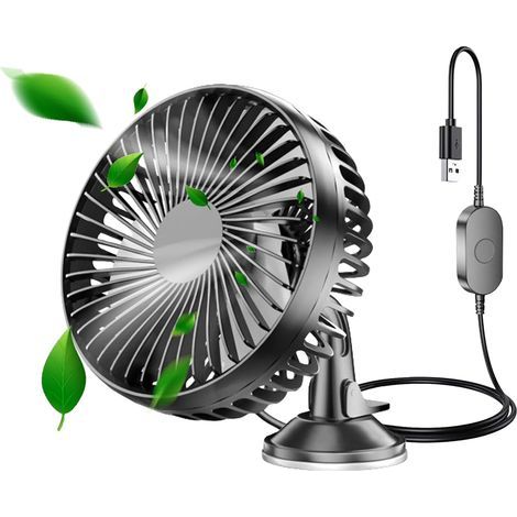 Auto-Armaturenbrettlüfter: 12V/24V USB-Lüfter mit 3 Geschwindigkeitsstufen, universeller Autolüfter mit Saugnapf, geräuscharm, ideal für den Sommer in Auto und Transporter (1/5)