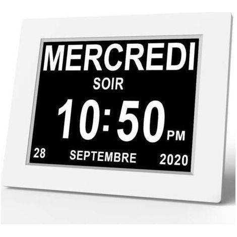 Horloge calendrier numérique - One Piece - 8 pouces - Avec date et heure - Horloge Alzheimer pour parents - Rappel de médicaments pour grands-parents et enfants - Blanc - 266 210 50mm (1/5)