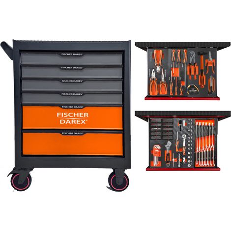 Servante d'atelier 6 tiroirs plateau acier équipée 158 outils