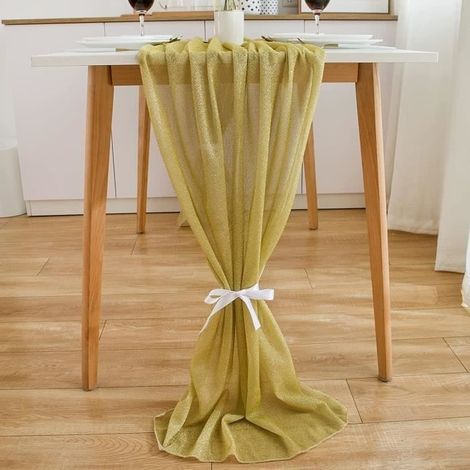 Chemin de Table - Décoration de Table - Mousseline de Soie - Doré - 300 x 70 cm - Style Contemporain (1/4)