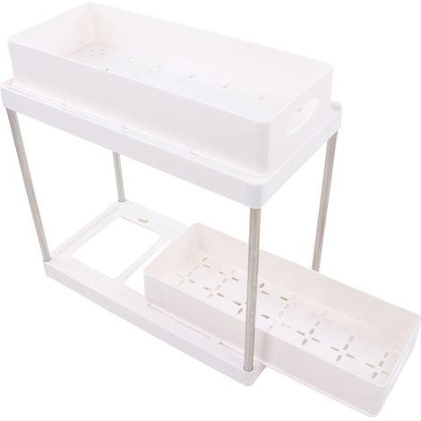 Ensemble de rangement à double niveau à tirette, organisateur de bureau pour cosmétiques, cuisine et salle de bain, blanc (1/5)