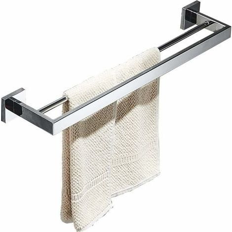 Porte Serviette Murale Salle de Bain, Double Barre Porte-Serviettes , Chromé Miroir Poli, 60 cm (1/4)