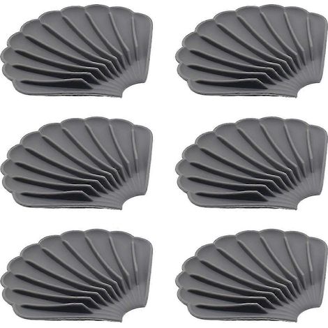 Lot de 6 porte-savons en silicone avec évacuation, pour salle de bain ou comptoir de cuisine. Porte-savon en forme de coquillage, gris. (1/5)