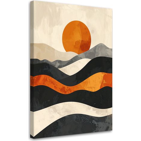 Stampe su Tela, Paesaggio astratto con sole arancione - 60x90 (1/2)