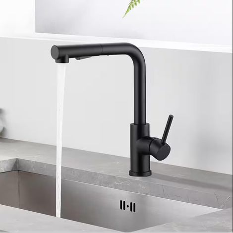 Oraymin – Mitigeur de Cuisine avec Douchette Extractible - Robinet d'Évier Pivotant à 360° en Acier Inox 304 - Finition Noir Mat - 2 Modes de Jet d'Eau - Pour évier de cuisine (1/5)