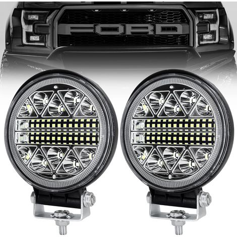 Phare LED 4 Pouces - 2 x 102 W - 6000 Lm - 6000 K - IP68 - Pour Tracteur Camion SUV Bateau - Lot de 2 (1/5)