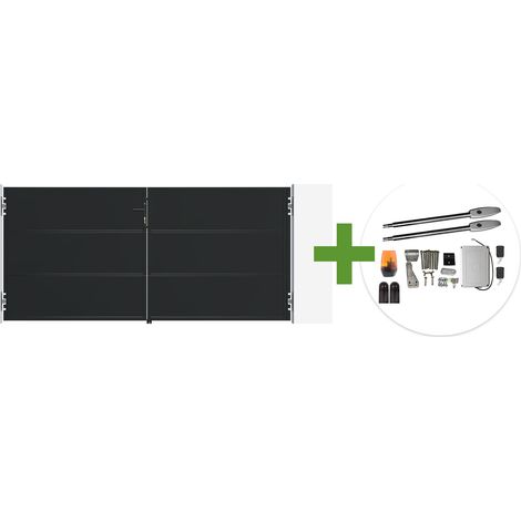 Portail battant acier noir mat 3m NALI H.140cm + moteur Tanker B250