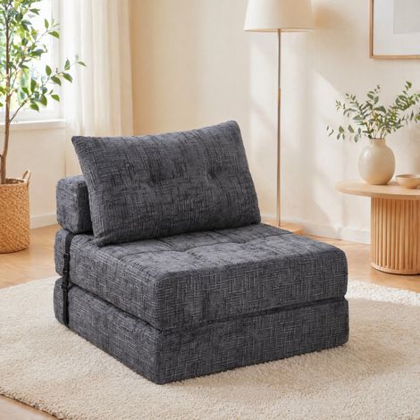 Divano letto pieghevole 29x29x88 cm, multifunzionale, con cuscino testa e lombare, tessuto chenille grigio (1/5)