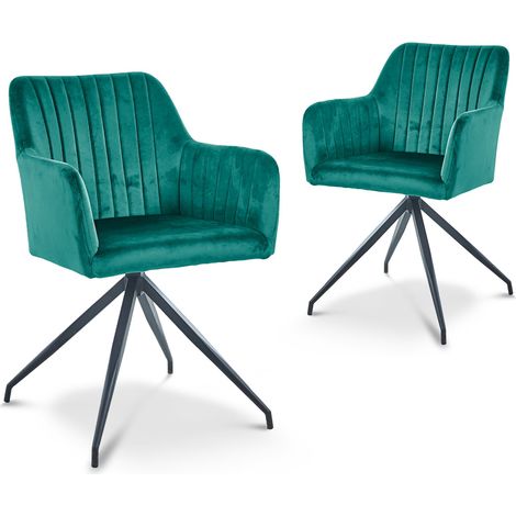 Lot de 2 chaises en velours vert pieds en métal noir RATUS (1/5)