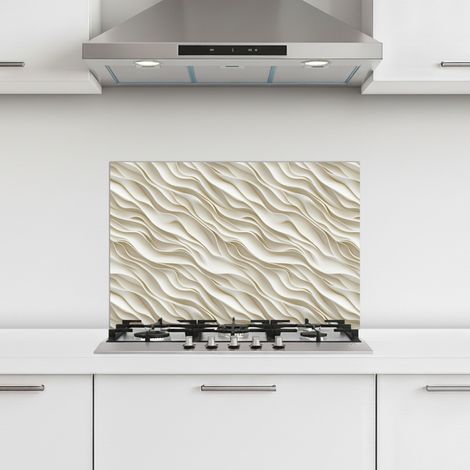 CRÉDENCE CUISINE Vagues - Blanc - Minimaliste 60x40 cm (1/5)