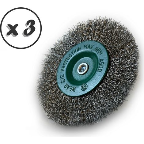 Brosse circulaire métallique sur tige Ø 100 mm Fil inox souple - Quantité x 3 - Ø 100 mm - Ep. 8 mm - Inox souple (1/5)