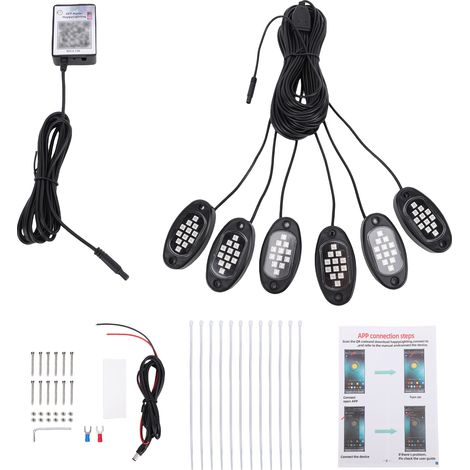 Lumières RVB pour voiture, kit de lumière LED multicolore contrôlée par application, 6 modules d'éclairage d'accentuation avec 16 millions de couleurs, fonction de synchronisation de musique pour cami (1/5)