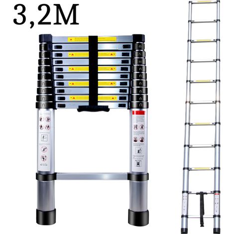 3.2M Telescoping Ladder, Portable Aluminum Telescopic Height Extension Multi Purpose Loft Ladder, 330 pound/150 kg Capacity (Silver) (1/5)