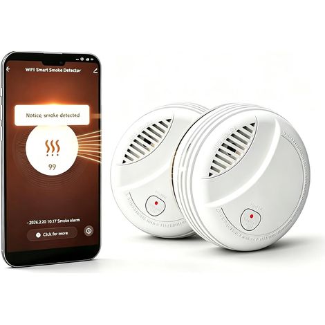 Smart WiFi Smoke Detector with Replaceable Battery, App Notification, Silent Function and Self-Test, 85dB WiFi Fire Alarm Compatible with Smart Life APP (2 Pieces) (1/5)