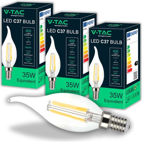 3x Ampoules LED Filament Bougie Flamme E14-4W (équivalent à 35W) 400 Lumen - 6500K Blanc Froid - Ouverture du faisceau lumineux 180° - Ampoule Efficacité Maximale et Économie d'Énergie (1/5)