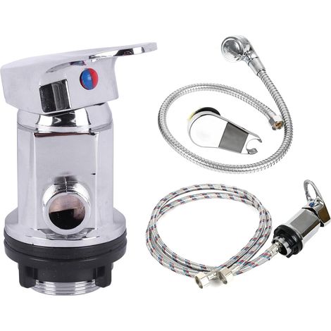 Robinet mitigeur de douche sortie 1/2 pouce avec tuyaux d'entrée et de sortie de 80 cm + kit de pulvérisation pour camping-cars, motorhomes, fourgons aménagés (1/5)
