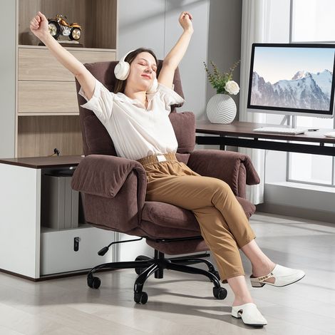 Chaise de bureau avec dossier réglable, chaise de bureau à roulettes rembourrée, fauteuil rembourré, réglable en hauteur, acier, marron (1/5)