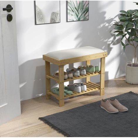 Schuhbank mit Sitzkissen aus Bambus, 60 x 29 x 49 cm, Cremeweiß HAVRYA (1/5)