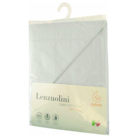 Italbaby Ensemble de draps pour lit de bébé 3 pièces, couleur unie blanche, 100% coton