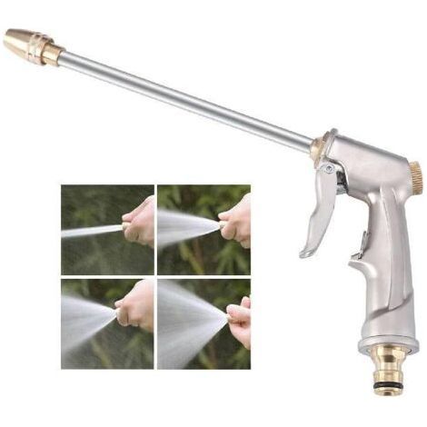 Pistolet d'arrosage en métal, lance haute pression avec 4 modes d'arrosage, pistolet d'arrosage professionnel en métal avec rallonge, pistolet d'arrosage de jardin étanche pour voitures et animaux dom (1/5)