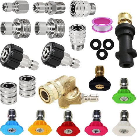1 kit raccord rapide M22-14 3/8 pour nettoyeur haute pression, acier inoxydable, compatible raccords pivotants et 3/4" (1/5)