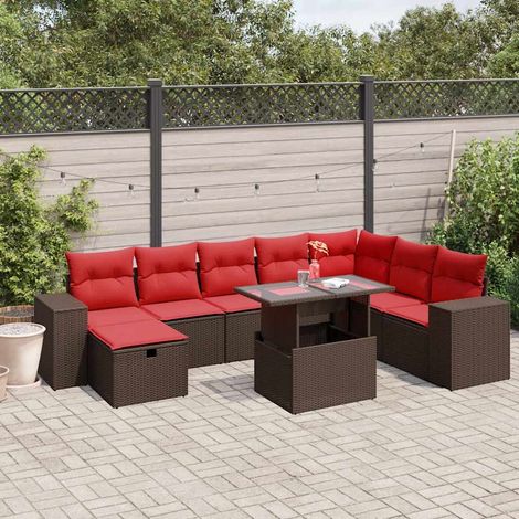 9-teiliges Gartensofa-Set mit Kissen, braun, Polyrattan (1/5)