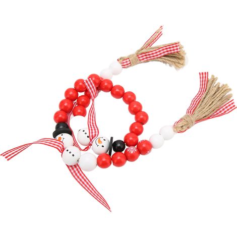 Guirlande en perles de bois rouge pour Noël, décoration murale rustique, ornement suspendu de ferme (1/5)