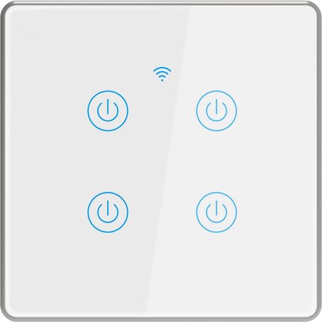 Interrupteur lumineux intelligent étanche 4 gangs – Support cadre aluminium argenté – Commande vocale sans fil – Idéal pour chambre hôtel et bureau (1/5)