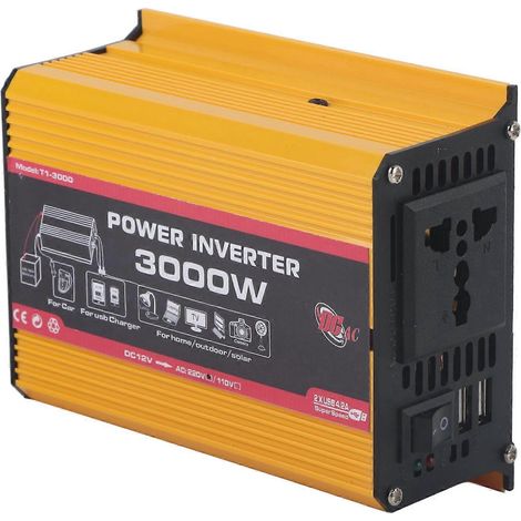 Kfz-Wechselrichter 3000W Dual-USB-Auto-Stromwandler Modifizierter Sinuswellentransformator (DC12V AC220V)