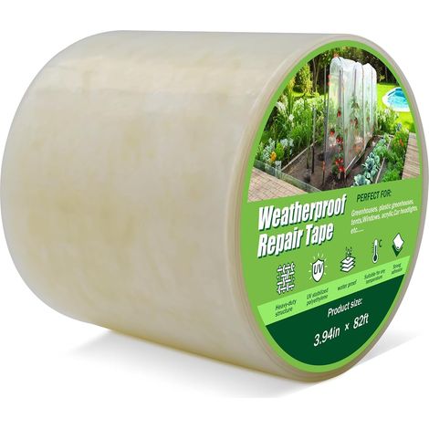 Ruban Adhésif Réparation Serre 10cm x 25m Transparent Étanche, Ruban de Réparation Bâche Anti-UV Anti-Vieillissement pour Tunnel Serre Tente Auvent (1/5)