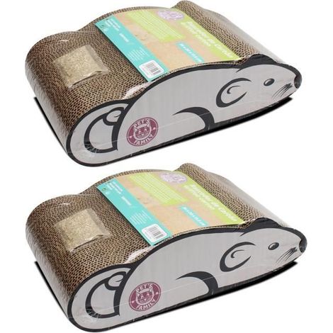 Grattoir à chat - JUANIO - en forme souris - Lot de 2 - Gris - Carton 36x20,2x11,6 cm (1/3)