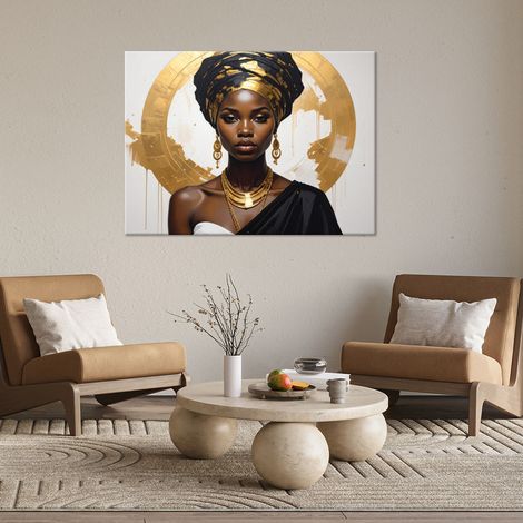 Wandbild Porträt einer Frau mit einem goldenen Turban im Glamour-Stil 60x40 (1/4)
