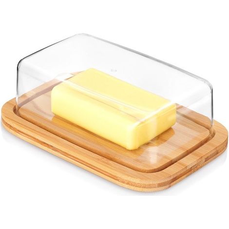 VILDE Beurrier Classique en Bambou - 19x12,5x6 cm - Couvercle transparent, résistant et facile à nettoyer (1/5)