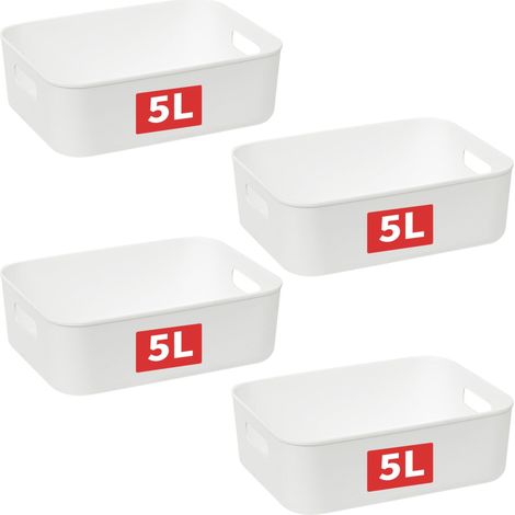 Panier de Rangement, Boîte de Rangement Ouverte en Plastique, Conteneurs pour Étagères, Organisateurs avec Poignées pour Bureau, Comptoirs, Armoires, PP, Blanc, 5L-Lot de 4 (28.5229cm) (1/5)