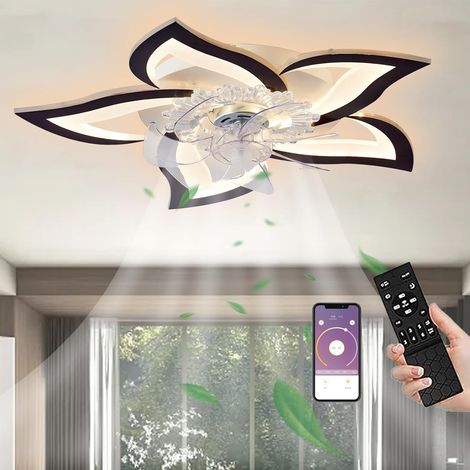 LED Ceiling Fan Silent with Lighting 50W Ceiling Light with Fan with Remote Control/APP Dimmable Lamp with Fan 5 Lights Flower Lampshade (1/5)