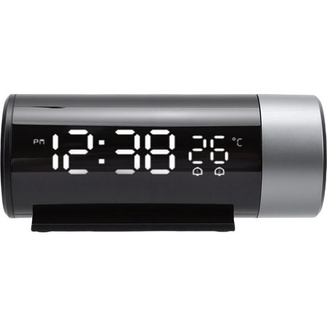 Horloge à projection avec double alarme, affichage de la température, horloge numérique LED, rotation à 180°, projecteur d'heure et chargement USB (1/5)