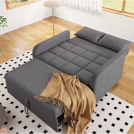 Divano letto pieghevole multifunzione in lino grigio con schienale regolabile e 2 cuscini (1/5)