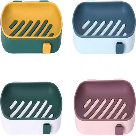 Porte-Savon - Ventouse Auto-Adhésive - Double Couche - Pour Salle De Bain Cuisine Douche - 4 Pièces