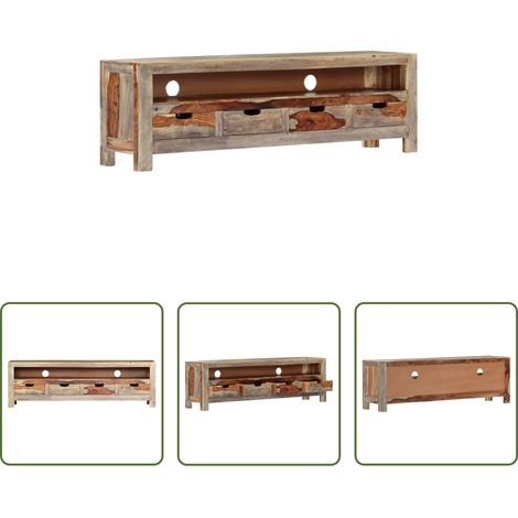 Armoire stéréo - Meuble TV Bois massif 130x30x40 cm (1/5)