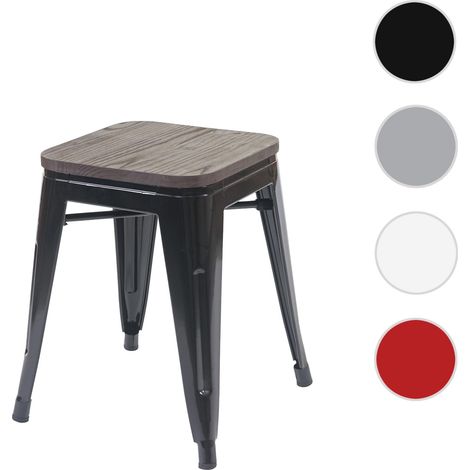 Tabouret HWC-A73, avec siège en bois, métal, style industriel - blanc (1/5)