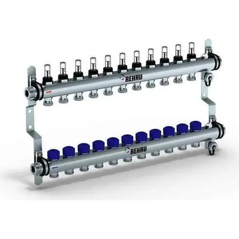 REHAU Verteiler HKV-D Easyflow Edelstahl 11 Kreise, mit Durchflussanzeige min/max, 13832101200