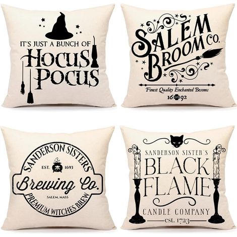 Housses de coussin décoratives d'Halloween « Émotion » 45 x 45 cm (lot de 4) - Décorations d'Halloween - Inspiration ferme - Coussins d'extérieur automnaux - Housse de coussin décorative pour canapé e (1/3)