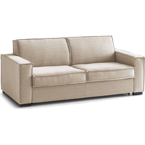 Talamo Italia Schlafsofa Samantha, 2-Sitzer-Sofa, 100% Made in Italy, Wohnzimmersofa mit drehbarer Öffnung, aus gepolstertem Stoff, mit schmalen Armlehnen, Cm 160x95h90, Beige