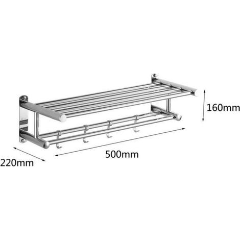 Porte-Serviettes Mural - Acier Inoxydable - Étagère Intégrée 50 cm - Salle De Bain (1/3)