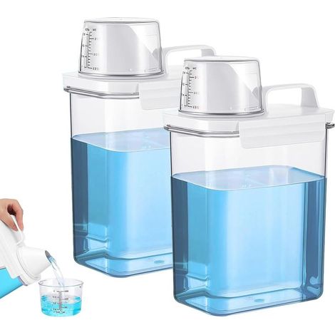 2 Pièces 1800 ml Distributeur de Lessive Liquide avec Doseur, Distributeur de Lessive Grande Capacité, BoîTe de Rangement Multifonctionnelle AdaptéE aux Produits D'Entretien et aux Aliments (1/5)