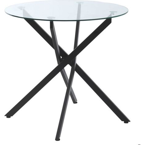 Table à manger 80x80x80, plateau verre trempé Table salle à manger, structure métal robuste, facile d'entretien (1/5)